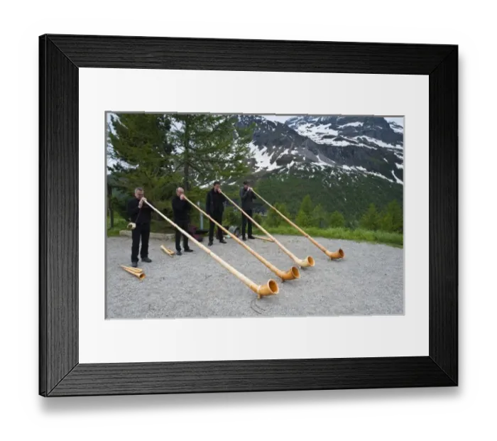 Framed Print : Men playing alpenhorn or alpine horn, Switzerland Framed Print : Men playing alpenhorn or alpine horn, Switzerland