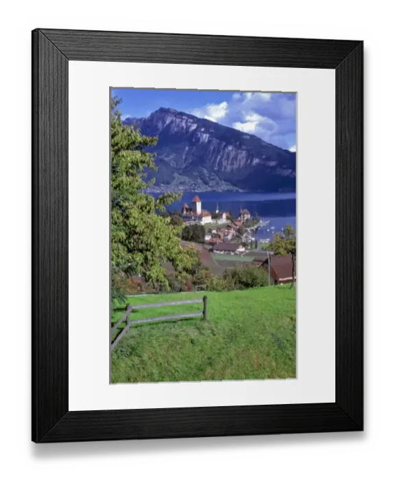 Framed Print : Europe, Switzerland, Spiez. Castle Oberhofen sits on the Thunersee in the Berner Framed Print : Europe, Switzerland, Spiez. Castle Oberhofen sits on the Thunersee in the Berner