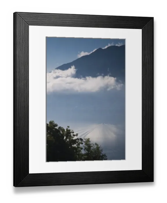 Framed Print : Switzerland, Ticino Canton, Locarno. High angle view of lake and ferry, morning Framed Print : Switzerland, Ticino Canton, Locarno. High angle view of lake and ferry, morning