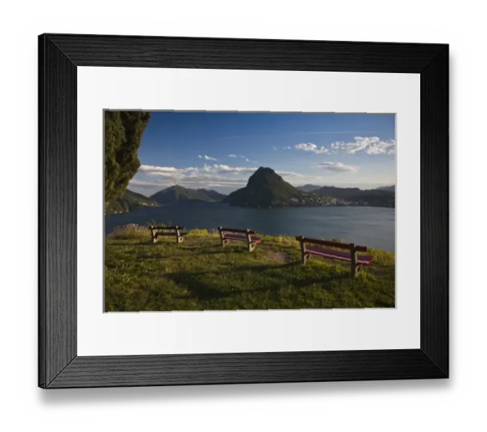 Framed Print : Switzerland, Ticino Canton, Lugano. Parco San Michele and view towards Monte San Salvador