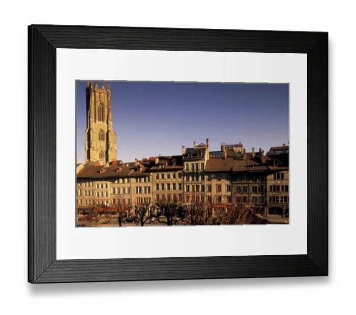 Framed Print : Switzerland, Fribourg. Cathedral St. Nicholas and Place de Notre Dame Framed Print : Switzerland, Fribourg. Cathedral St. Nicholas and Place de Notre Dame