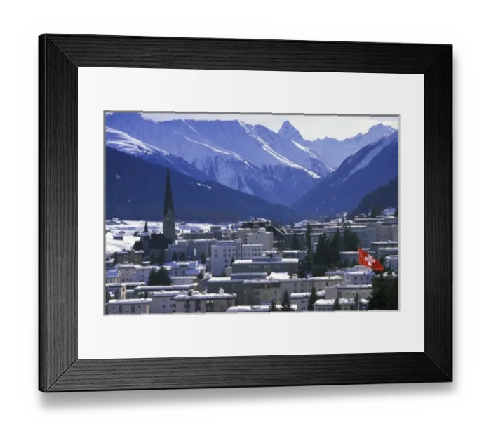Framed Print : Switzerland, Graubunden, Davos. Daytime city view