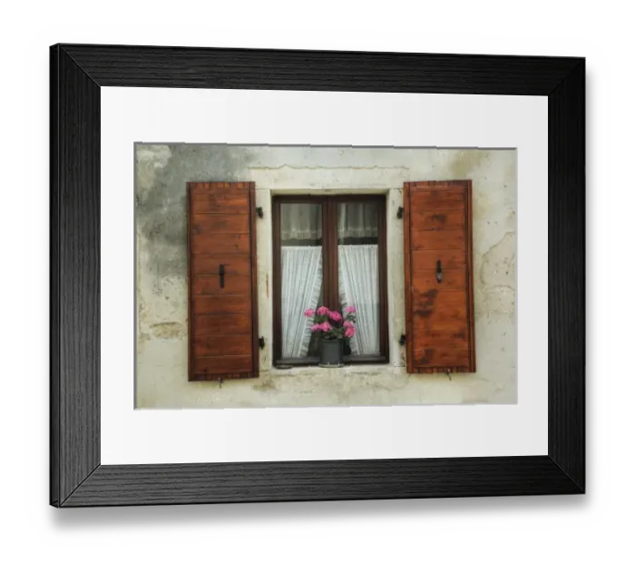 Framed Print : Geranium flowers in window flower box, Bale, Croatia Framed Print : Geranium flowers in window flower box, Bale, Croatia