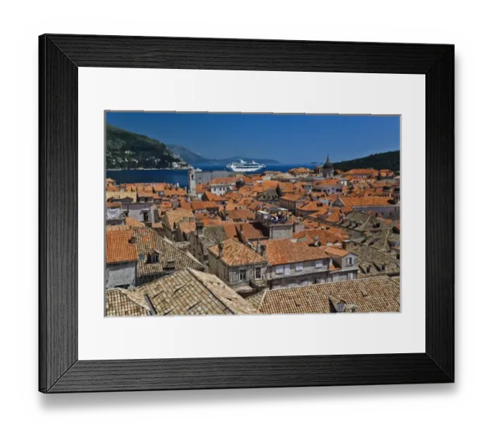 Framed Print : Cruise ship docked in the historic harbor of Dubrovnik, Croatia along the Adriatic