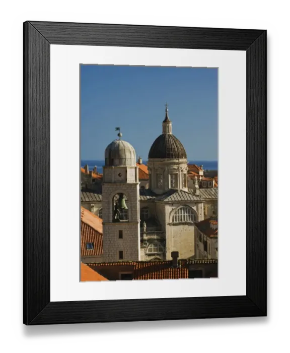 Framed Print : St. Blaise church, and distant Adriatic Sea, Dubrovnik, Croatia a UNESCO World Heritage Site