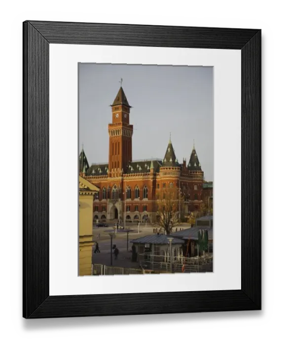Framed Print : Sweden, Skane, Helsingborg. View of city centre and City Hall from a docking ferry Framed Print : Sweden, Skane, Helsingborg. View of city centre and City Hall from a docking ferry