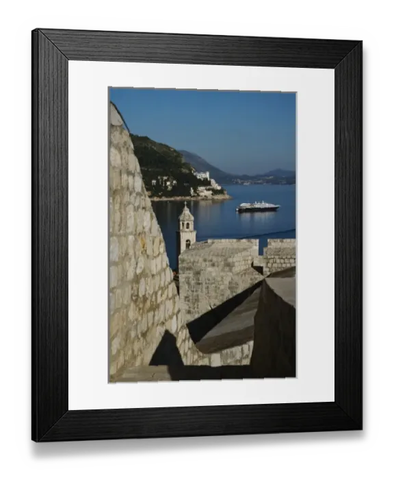 Framed Print : View of cruise ship in the Adriatic Sea docked at historic Dubrovnik, Croatia, a