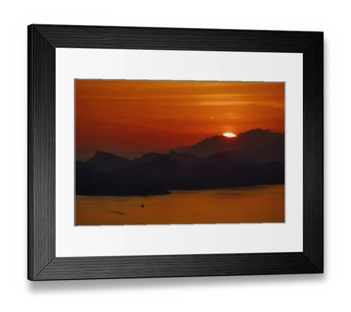 Framed Print : Sunset over islands in the Adriatic Sea off Dubrovnik, Croatia, a UNESCO World Heritage