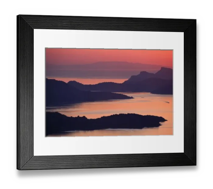 Framed Print : Sunset over islands in the Adriatic Sea off Dubrovnik, Croatia, a UNESCO World Heritage