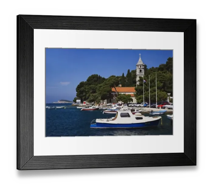 Framed Print : Small boats docked in harbor, Hvar Island, one of the most famous Dalmatian Islands