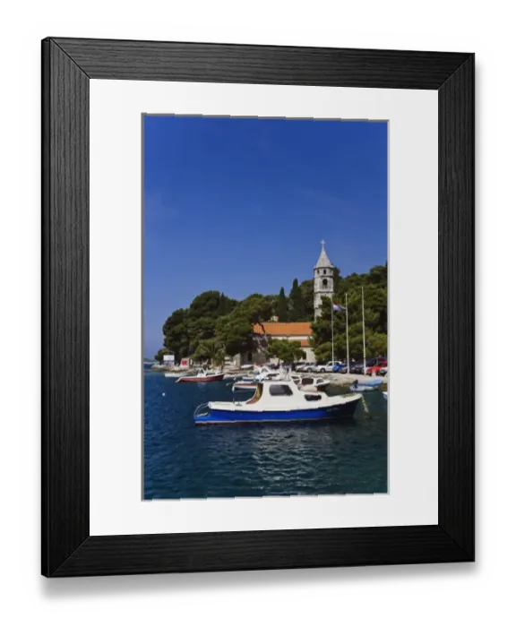 Framed Print : Small boats docked in harbor, Hvar Island, one of the most famous Dalmatian Islands