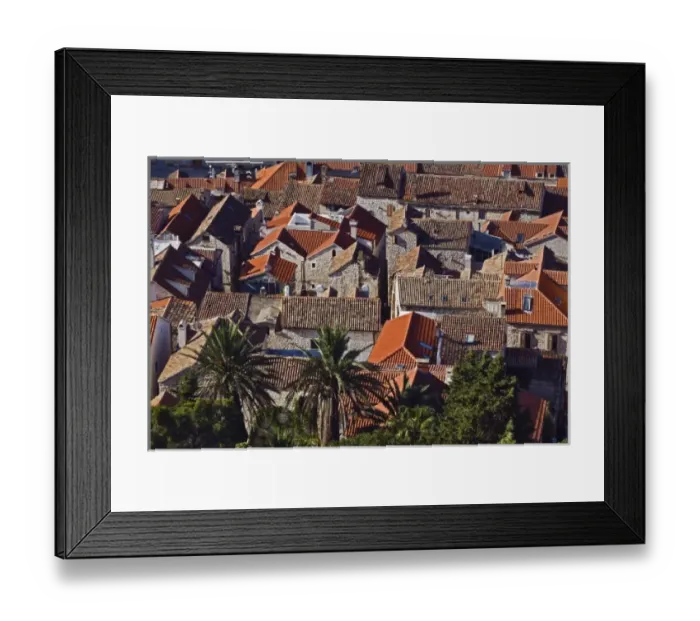 Framed Print : Rooftop views of homes, Hvar Island, one of the most famous Dalmatian Islands, Croatia