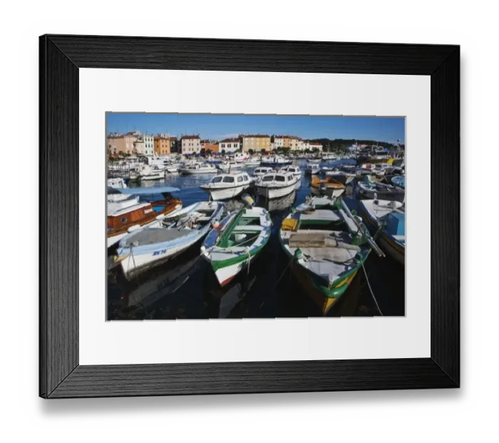 Framed Print : Boats docked in harbor, Rovigno, Croatia Framed Print : Boats docked in harbor, Rovigno, Croatia