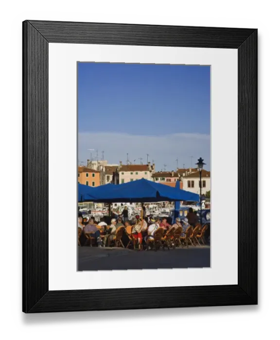 Framed Print : Outdoor cafe along the harbor, Rovigno, Croatia Framed Print : Outdoor cafe along the harbor, Rovigno, Croatia