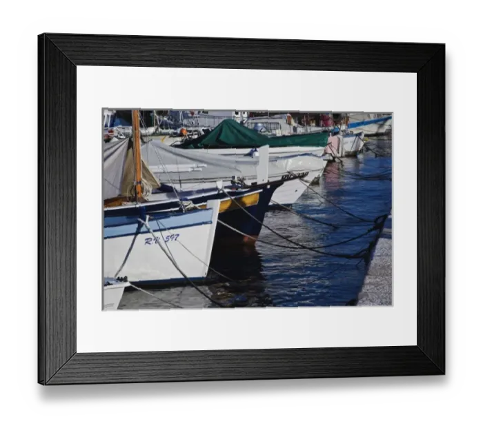 Framed Print : Boats docked in harbor, Rovigno, Croatia