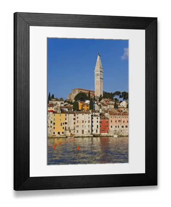 Framed Print : Rovigno skyline and Cathedral of St. Euphemia reflected on Adriatic Sea at sunrise Framed Print : Rovigno skyline and Cathedral of St. Euphemia reflected on Adriatic Sea at sunrise