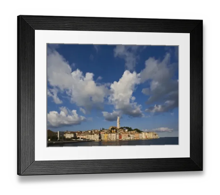 Framed Print : Rovigno skyline and Cathedral of St. Euphemia reflected on Adriatic Sea at sunrise Framed Print : Rovigno skyline and Cathedral of St. Euphemia reflected on Adriatic Sea at sunrise