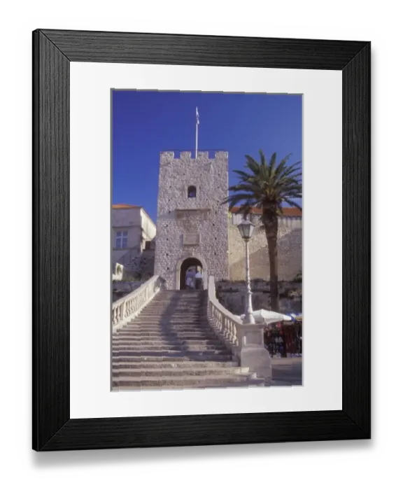 Framed Print : Veliki Revelin Tower is the main entrance to Korcula towns old historic center