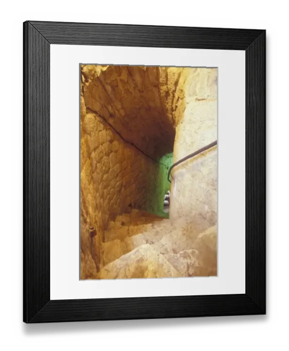 Framed Print : Narrow stairway that leads to the jail cells of Fortress Spanjol, the fortress that