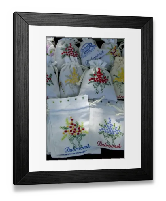 Framed Print : Europe, Croatia, Dubrovnik. Typical hand embroidered souvenir textiles Framed Print : Europe, Croatia, Dubrovnik. Typical hand embroidered souvenir textiles