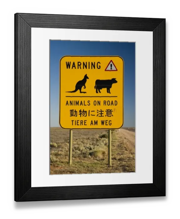 Framed Print : Australia. Animals on Road Warning Sign, Stuart Highway near Port Augusta Framed Print : Australia. Animals on Road Warning Sign, Stuart Highway near Port Augusta