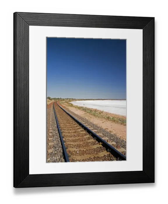 Framed Print : Railway Line by Lake Hart, Stuart Highway near Woomera, Outback, South Australia Framed Print : Railway Line by Lake Hart, Stuart Highway near Woomera, Outback, South Australia