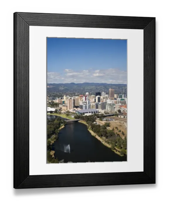 Framed Print : River Torrens and Central Business District, Adelaide, South Australia, Australia - aerial Framed Print : River Torrens and Central Business District, Adelaide, South Australia, Australia - aerial
