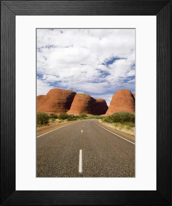 Framed Print : Road and Kata Tjuta, Uluru - Kata Tjuta National Park, World Heritage Area, Northern Territory