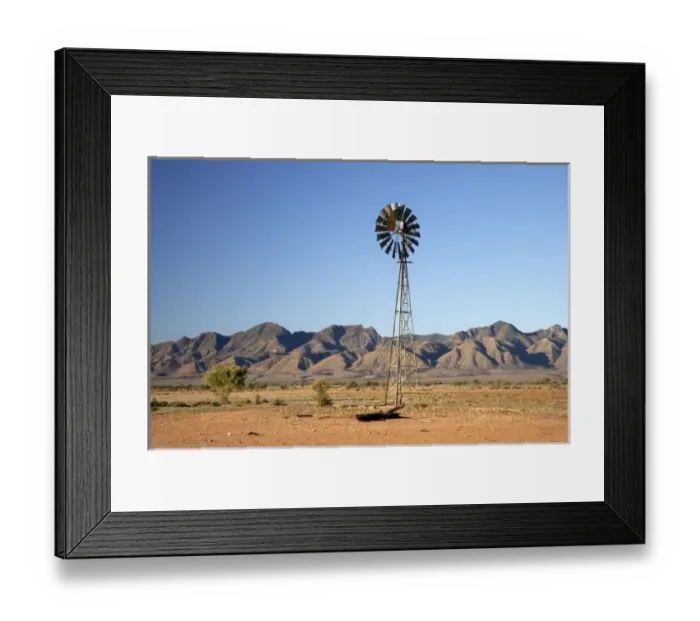 Framed Print : Australia. Windmill and Wilpena Pound, Flinders Ranges, South Australia, Australia