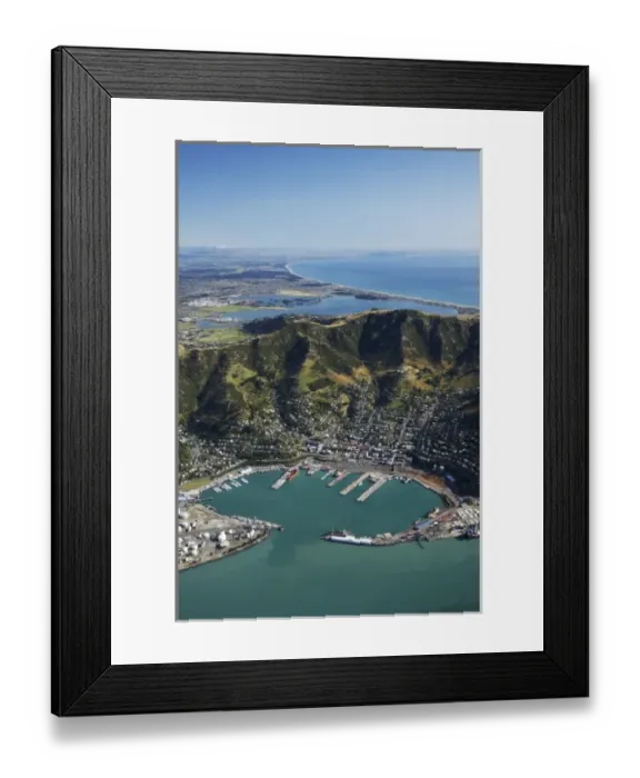 Framed Print : Port of Lyttelton, Lyttelton Harbour, Canterbury, South Island, New Zealand - aerial