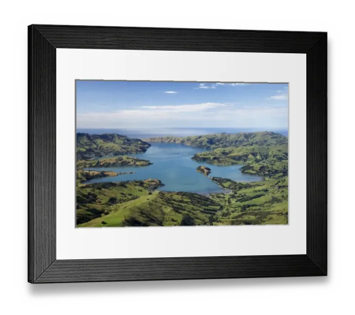 Framed Print : Akaroa Harbour, Banks Peninsula, Canterbury, South Island, New Zealand- aerial Framed Print : Akaroa Harbour, Banks Peninsula, Canterbury, South Island, New Zealand- aerial