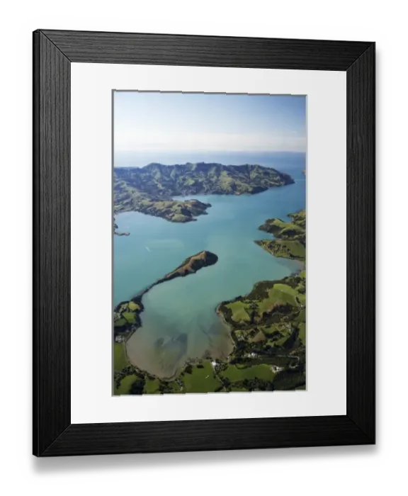 Framed Print : Akaroa Harbour, Banks Peninsula, Canterbury, South Island, New Zealand- aerial Framed Print : Akaroa Harbour, Banks Peninsula, Canterbury, South Island, New Zealand- aerial
