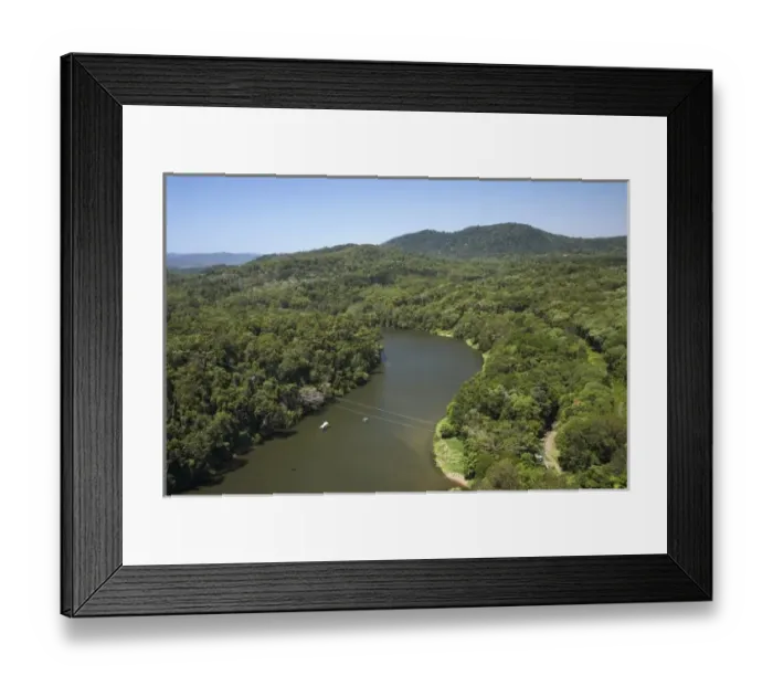 Framed Print : Australia. Skyrail, Tour Boat and Barron River Framed Print : Australia. Skyrail, Tour Boat and Barron River