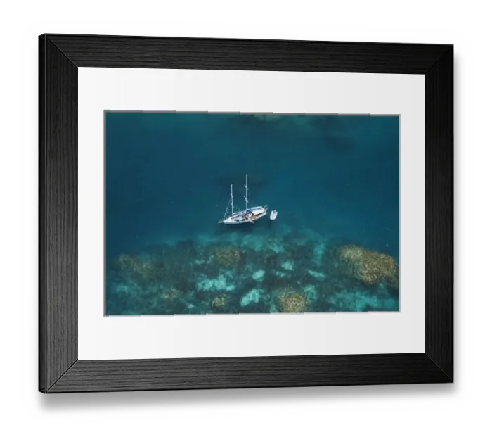 Framed Print : Yacht and Reef, Green Island, Great Barrier Reef Marine Park, North Queensland, Australia