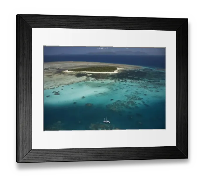 Framed Print : Yacht and Green Island, Great Barrier Reef Marine Park, North Queensland, Australia
