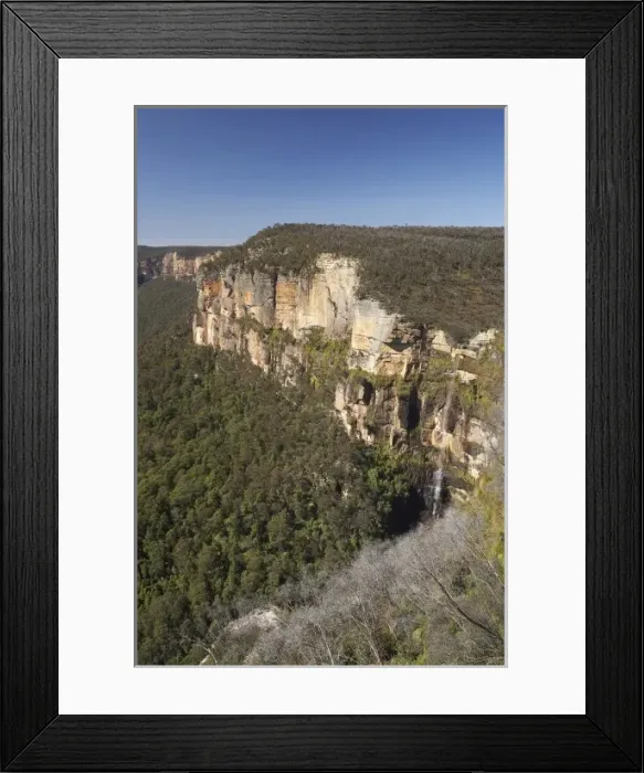 Framed Print : Australia, New South Wales, Blue Mountains, View of Bridal Veil Falls from Govetts