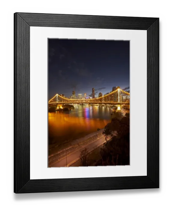 Framed Print : Australia, Queensland, Brisbane, Story Bridge, Brisbane River, and Brisbane Central Business District at Dusk Framed Print : Australia, Queensland, Brisbane, Story Bridge, Brisbane River, and Brisbane Central Business District at Dusk