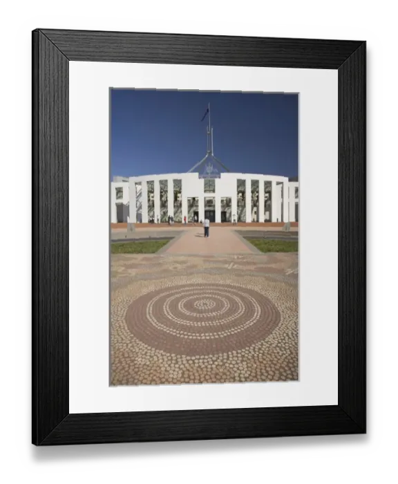 Framed Print : Australia, ACT, Canberra, Mosaic Tile Artwork and Parliament House, Capital Hill
