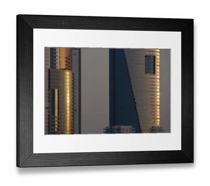 Framed Print : UAE, Dubai, Media City. Reflections on glass of Al Salam Tecom Tower in Media City