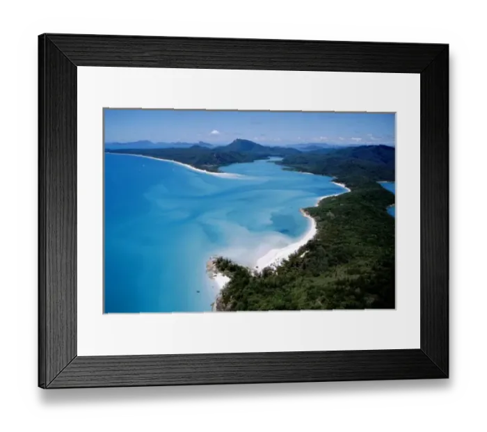 Framed Print : Australia, Queensland, The Whitsunday Islands, National Park. Hill Inlet fromt the air
