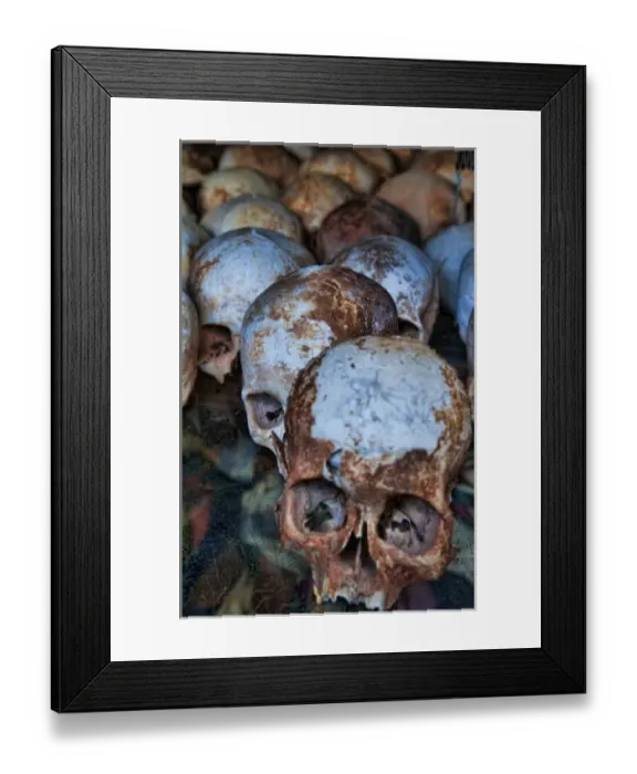 Framed Print : Killing Fields memorial with skulls of those killed in raids at Phnom Phen, Cambodia