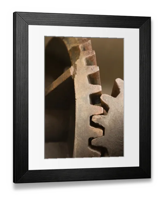 Framed Print : Antarctica, South Georgia, Grytviken. Meshing gears on abandoned whaling machinery