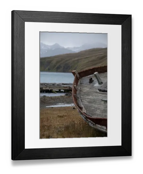Framed Print : South Georgia Island. Grytviken whaling station, King Edward Cove. Old whaling boat