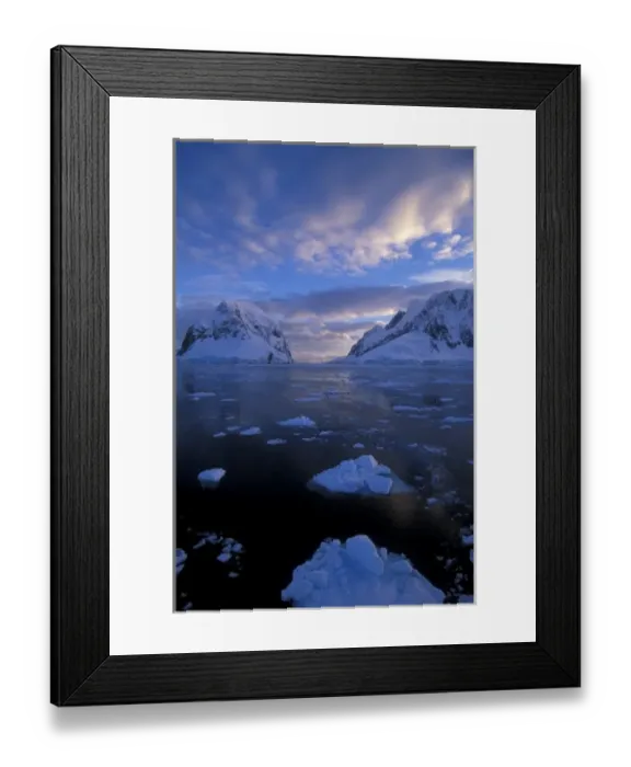 Framed Print : Antarctica, sunrise near Lemaire Channel, Antarctic Peninsula, in late summer