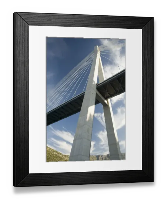 Framed Print : Croatia, Dalmatia, Dubrovnik. Franjo Tudman Bridge, elegant suspension bridge spanning Framed Print : Croatia, Dalmatia, Dubrovnik. Franjo Tudman Bridge, elegant suspension bridge spanning