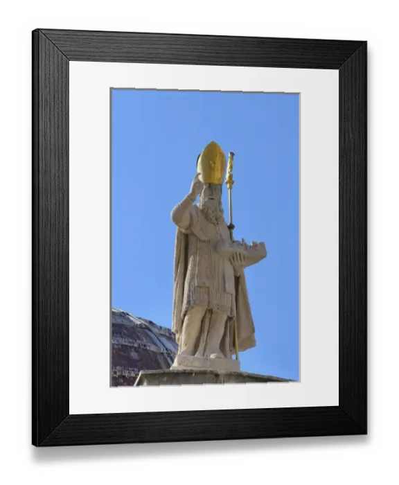 Framed Print : Croatia, Dubrovnik, statue of St. Blaise on top of church of St. Blaise