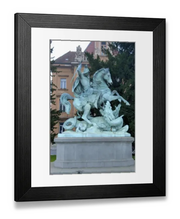 Framed Print : Croatia, Zagreb, bronze statue of St. George