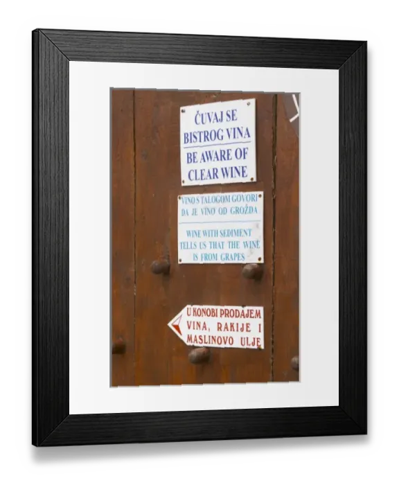 Framed Print : Winery with self service selling buying of the wine. Warning sign saying beware of Framed Print : Winery with self service selling buying of the wine. Warning sign saying beware of