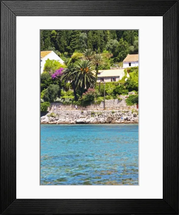 Framed Print : Villas with palm trees, orange trees, trees in lilac violet bloom, Uvala Sumartin Framed Print : Villas with palm trees, orange trees, trees in lilac violet bloom, Uvala Sumartin