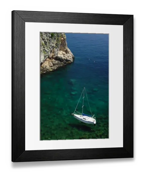 Framed Print : Croatia, Dubrovnik, Adriatic Sea. Sailboat moored in the Adriatic Sea near Dubronnik